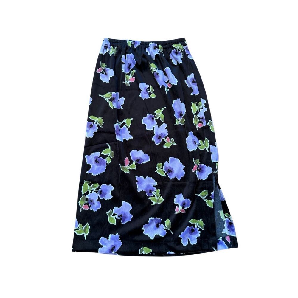 90s vintage Black Floral Velvet Midi Pull on Dress Small Coquette